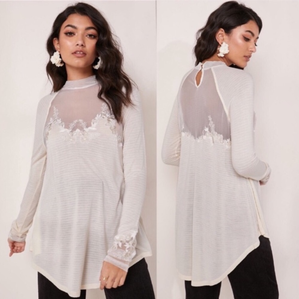 Free People | NWT Saheli Cream High Neck Lace Top